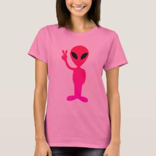 Heiß rosa Alien auf schwarzem T - Shirt
