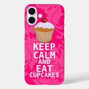 Heiß Rosa Damast KEEP CALM AND Eat Cupcakes iPhone 16 Plus Hülle