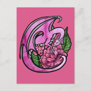 Heiß Rosa Drache Floral Blumen Geek Mädchen Postkarte