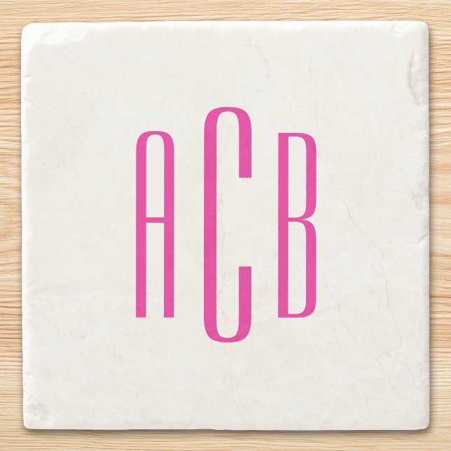 Heiß rosa Dreibuchstabe Steinuntersetzer (Hot Pink Three Letter Monogram Stone Coaster)