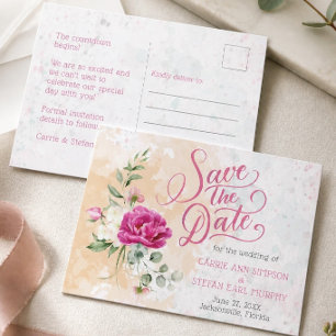 Heiß rosa Farb-Splash Hochzeit Save-the-Date-Karte Postkarte