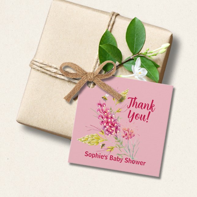 Heiß rosa Florals und Hummeln eine süße kleine Bie Geschenkanhänger (Von Creator hochgeladen)