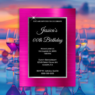 Heiß rosa Forelle Silber und Schwarzer Geburtstag Einladung