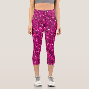 Heiß rosa funkelnder falscher Glitter Capri Leggings