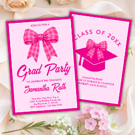 Heiß Rosa Gingham-Schleife Abschlussfeier Einladung