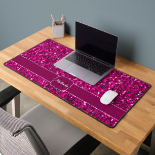 Heiß rosa glänzender Glitter Funkeln Monogramm Schreibtischunterlage