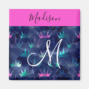 Heiß rosa Glitter Funken Meerjungfrau Kronen Monog Magnet