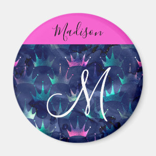 Heiß rosa Glitter Funken Meerjungfrau Kronen Monog Magnet