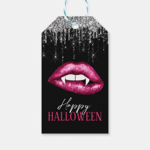 Heiß rosa Glitter-Lippen Frohes Halloween  Geschenkanhänger