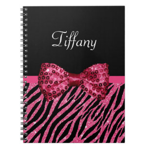 Heiß rosa Glitter-Zebra-Bogen-Name Notizblock