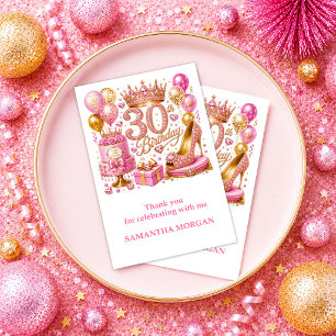 Heiß Rosa Glitzer 30. Geburtstag Gold Konfetti Dan Dankeskarte