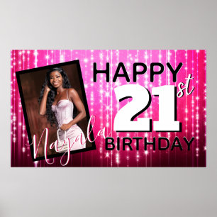 Heiß Rosa Glitzer Monogramm Alter Foto Geburtst Poster