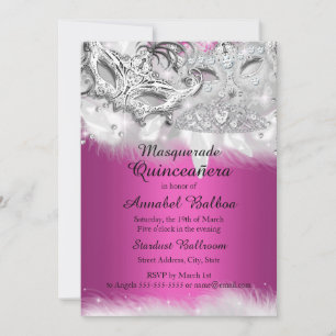 Heiß Rosa Glitzer Quinceanera-Maskenball-Einladung Einladung