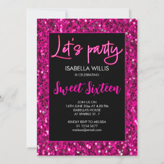 Heiß rosa Glitzern Sweet 16 Neon lasse Party Einladung