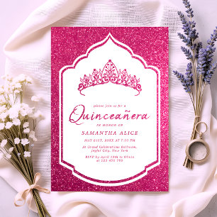 Heiß rosa glitzernde Krone Miss Quince Quinceañera Einladung