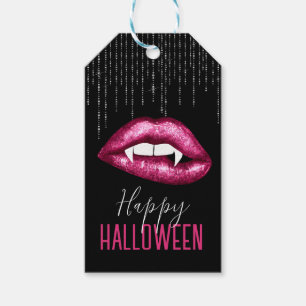 Heiß rosa glitzernde Lippen Frohes Halloween  Geschenkanhänger