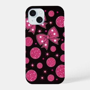 Heiß rosa-glitzernde Schleifen & tückische Punkte iPhone 15 Hülle