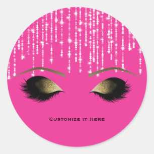 Heiß Rosa Glitzernder Glamour Gold Make-up Wimpern Runder Aufkleber