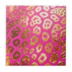 Heiß Rosa Gold Leoparden Druck Glamour Fliese