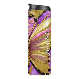 Heiß Rosa Gold Schmetterling Personalisierter Name Thermosbecher