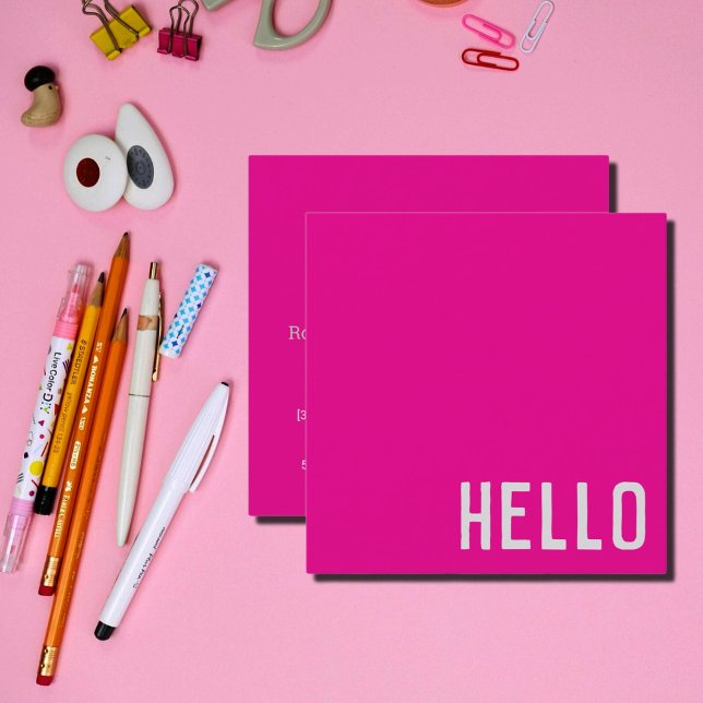 heiß rosa: HELLO Square Business Card Quadratische Visitenkarte (Von Creator hochgeladen)