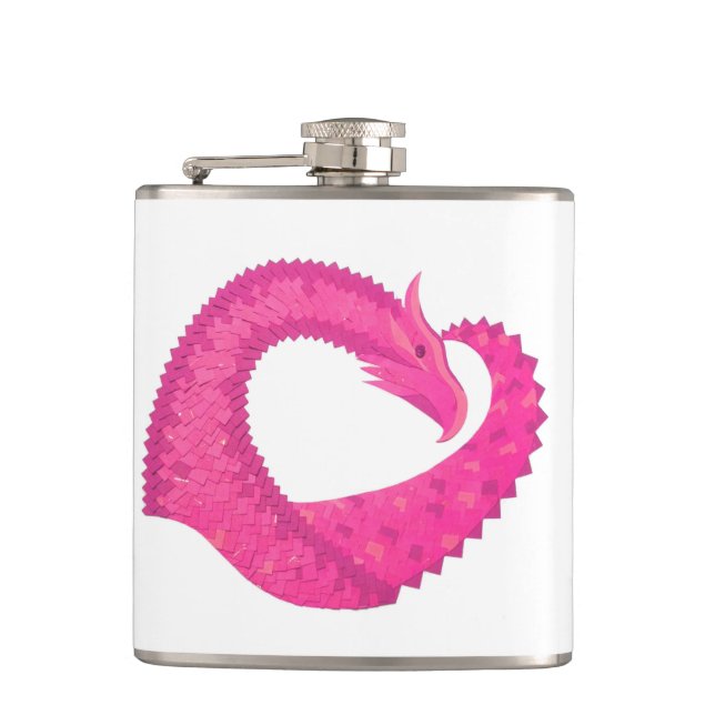 Heiß rosa Herzdrache in Weiß Flachmann (Vorderseite)