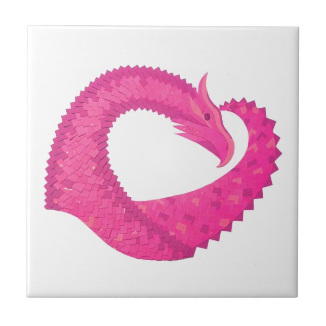 Heiß rosa Herzdrache in Weiß Fliese (Vorderseite)
