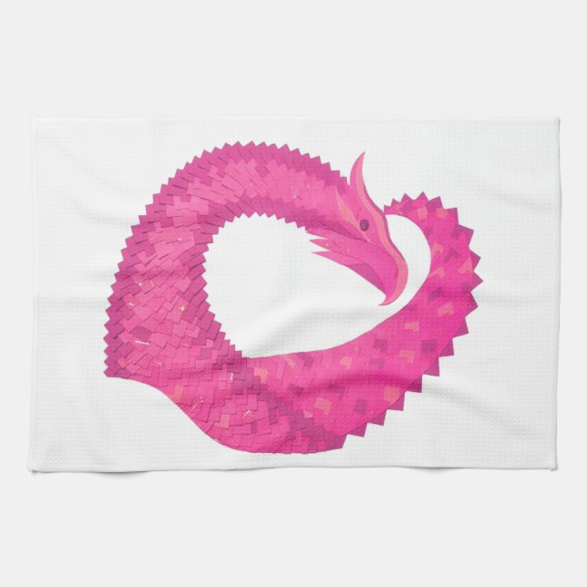 Heiß rosa Herzdrache in Weiß Geschirrtuch (Horizontal)