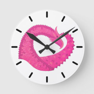 Heiß rosa Herzdrache in Weiß Runde Wanduhr