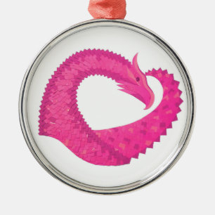 Heiß rosa Herzdrache in Weiß Silbernes Ornament