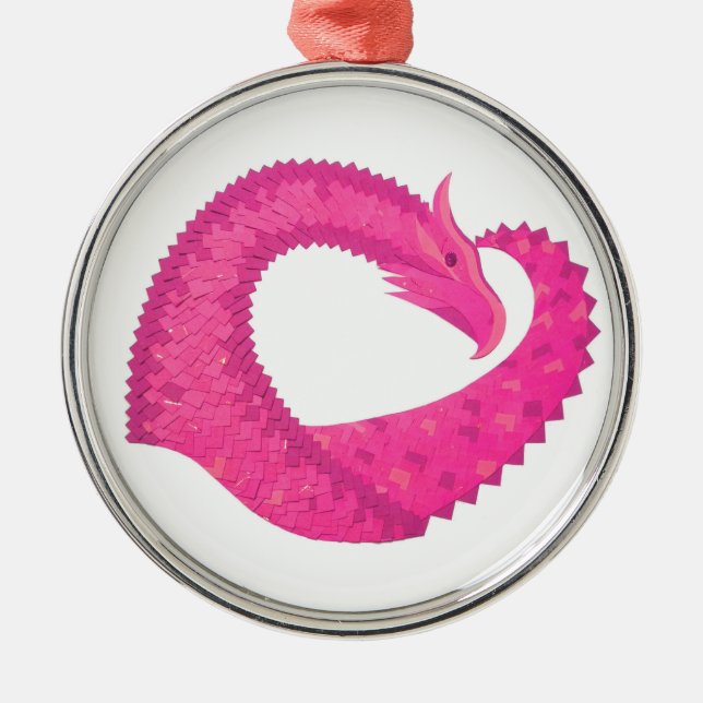 Heiß rosa Herzdrache in Weiß Silbernes Ornament (Vorne)