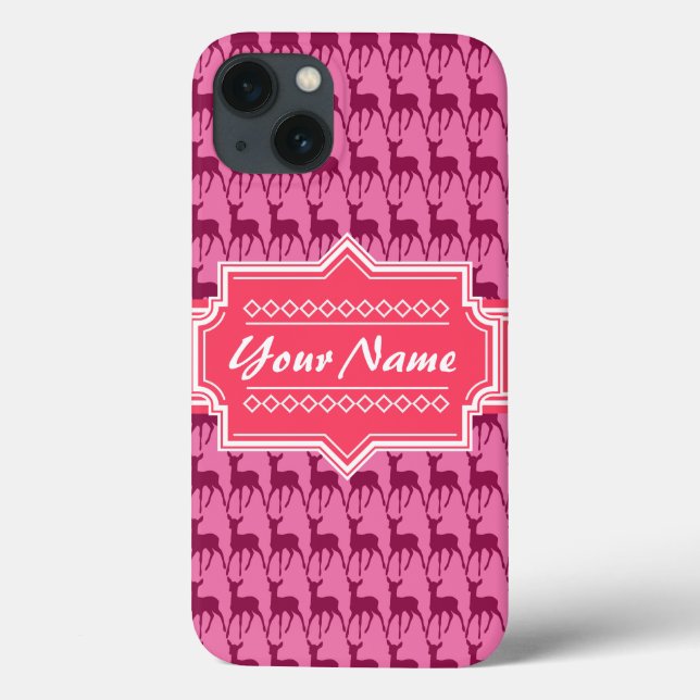 Heiß rosa Hirsche, Personalisierter Name Case-Mate iPhone Hülle (Rückseite)