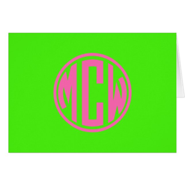Heiß rosa Kalkgrüne Preppy Circle Monogram DIY BG (Vorderseite (Horizontal))