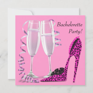 Heiß Rosa Leopard High Heel Junggesellinnenabschie Einladung