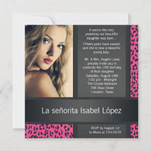 Heiß Rosa Leopard Personalized Foto Quinceanera Einladung