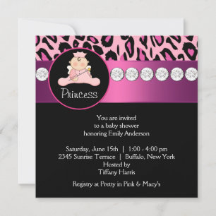 Heiß rosa Leopard Prinzessin Mädchen Baby Dusche Einladung