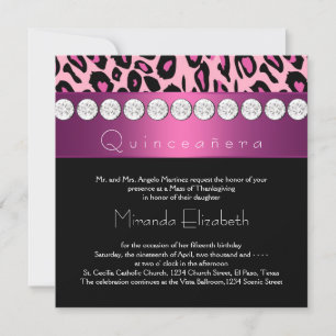 Heiß rosa Leoparden Quinceanera Einladung