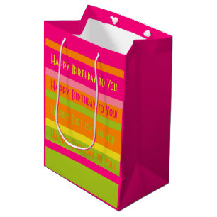 Heiß rosa, Limon, orange und gelb glücklich Geburt Mittlere Geschenktüte