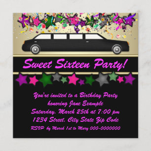 Heiß Rosa Limousine Sweet Sixteen Party Einladunge Einladung