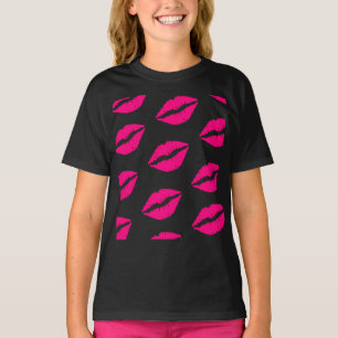 Heiß rosa Lippen Muster Grafik T-Shirt