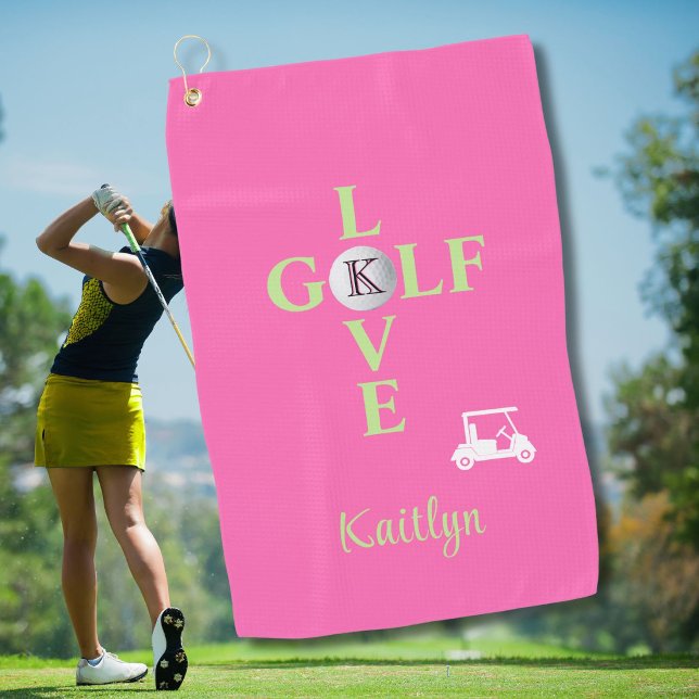 Heiß rosa Love Golf Monogramm Name Golfhandtuch (Von Creator hochgeladen)