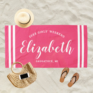 Heiß rosa Mädchen-Wochenende-Monogramm-Name Strandtuch