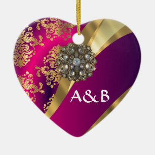 Heiß rosa Magenta und goldene Damast Keramikornament