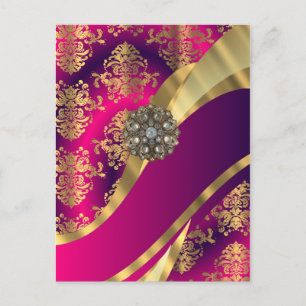 Heiß rosa Magenta und goldene Damast Postkarte