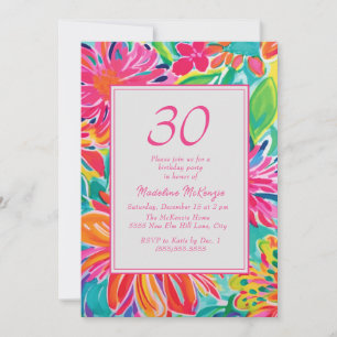Heiß rosa orange Aquarellblumen 30. Geburtstag Einladung