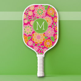 Heiß rosa Orange grüne Blume mit benutzerdefiniert Pickleball Schläger
