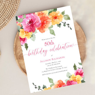 Heiß rosa orange leuchtend bläserne 50. Geburtstag Einladung