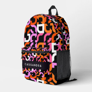 Heiß Rosa Orange Schwarz Midcentury Kunst Muster Bedruckter Rucksack