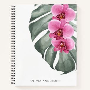 Heiß Rosa Orchideen Tropisches Aquarell Blumenmust Notizbuch