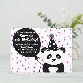 Heiß rosa Party wie Panda zum Geburtstag einladen Einladung